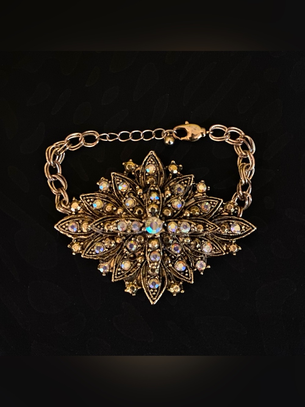 Gold-Tone Crystal Floral Starburst Rhinestone Statement Bracelet